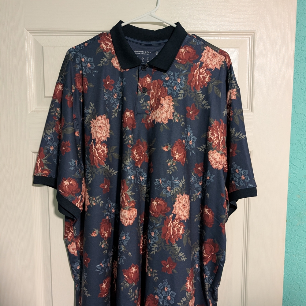 Abercrombie & Fitch Floral Polo - Navy and Rust